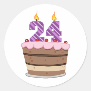 Pegatina Redonda 24 años en el pastel de cumpleaños