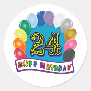 Pegatina Redonda 24to Regalos de cumpleaños con diseño clasificad