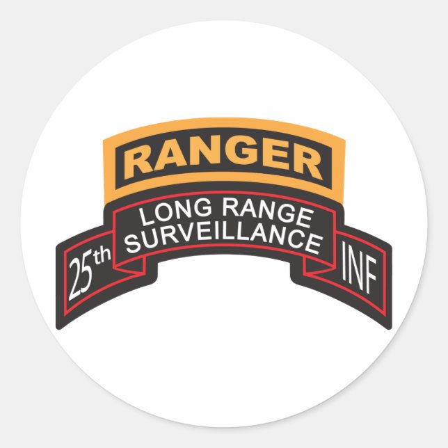 Pegatina Redonda 25ª División de Infantería LRS Scroll, Ranger Tab (Anverso)