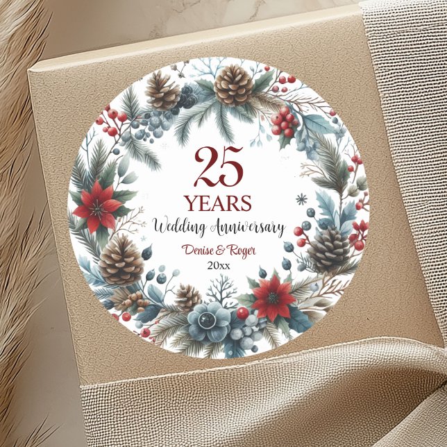 Pegatina Redonda 25º Aniversario de Bodas de Plata Elegante Inviern (Subido por el creador)