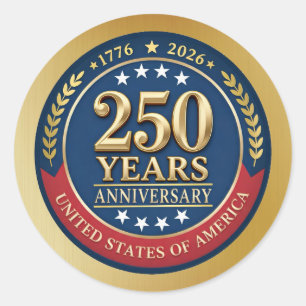 Pegatina Redonda 250º Aniversario USA Patriótico 1776–2026