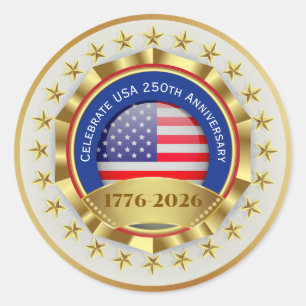 Pegatina Redonda 250º Aniversario USA Patriótico 1776–2026