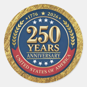 Pegatina Redonda 250º Aniversario USA Patriótico 1776–2026