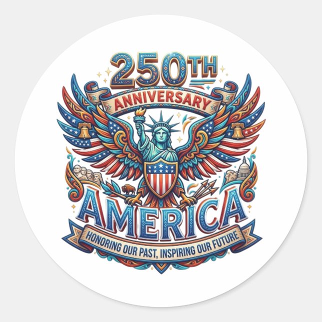 PEGATINA REDONDA 250 ANIVERSARIO AMÉRICA (Anverso)