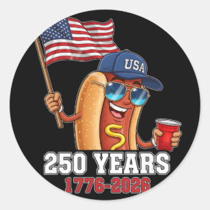 Pegatina Redonda 250 años 1776-2026 Cumpleaños 250 Hotdog