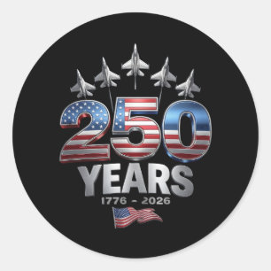 Pegatina Redonda 250 Años Americano 1776 2026 250º USA Patriótico 
