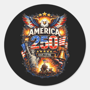 Pegatina Redonda 250 años americano 1776 2026 250 cumpleaños USA