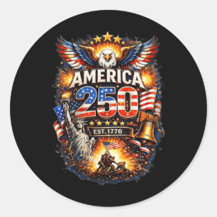 Pegatina Redonda 250 años americano 1776 2026 250 cumpleaños Usa 4t