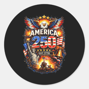 Pegatina Redonda 250 años americano 1776 2026 250 cumpleaños usa 4t
