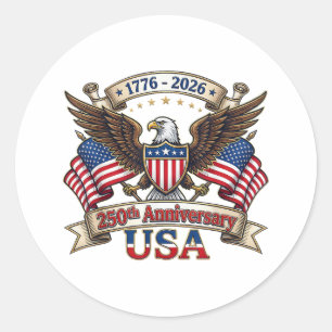 Pegatina Redonda 250 años americano 250 aniversario 4 de julio 1