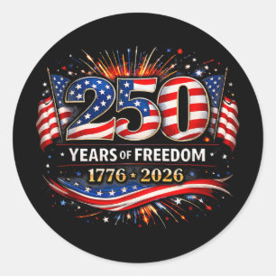 Pegatina Redonda 250 Años Bandera Americana 1776-2026 250 Cumpleaño