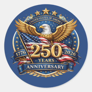 Pegatina Redonda 250 Años de Independencia Americana Patriótica 