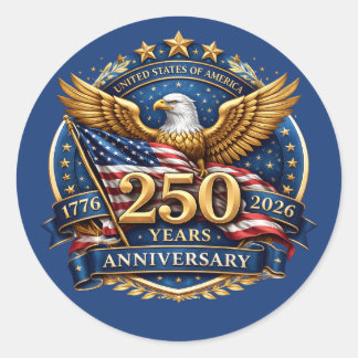 Pegatina Redonda 250 Años de Independencia Americana Patriótica 