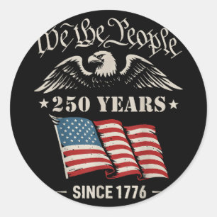 Pegatina Redonda 250 Años de Libertad 1776 2026 Patriótico Calvo