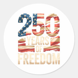 Pegatina Redonda 250 Años De Libertad Patriótico Bandera Americana