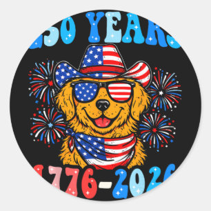 Pegatina Redonda 250 años Golden Retriever 1776-2026 250 aniversari