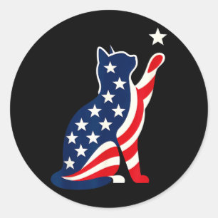 Pegatina Redonda 250 Años Patrióticos Americanos 4 de Julio Gatos P