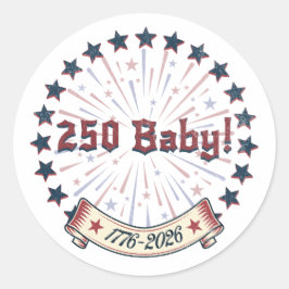 Pegatina Redonda 250 Baby America 250 Patriotic Fireworks Design