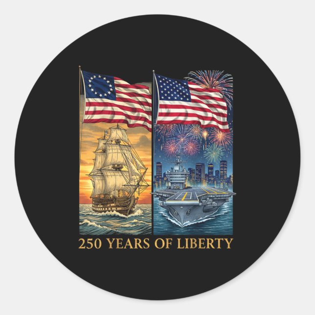 Pegatina Redonda 250 Years 1776-2026 250th Birthday Liberty Ships  (Anverso)