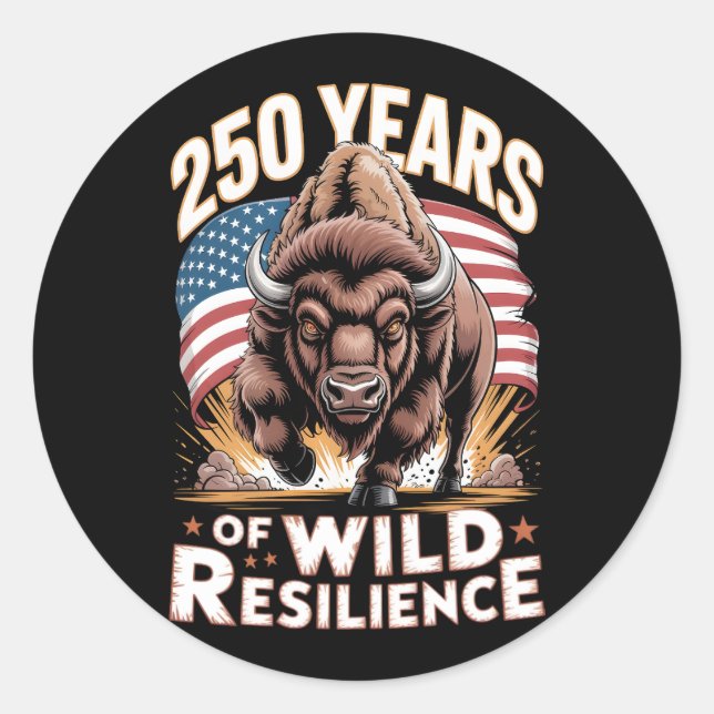Pegatina Redonda 250 Years of Wild Resilience Bison (Anverso)