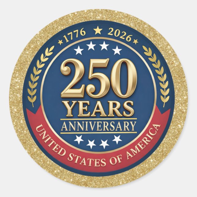 Pegatina Redonda 250th Anniversary USA Patriotic | 1776–2026 (Anverso)