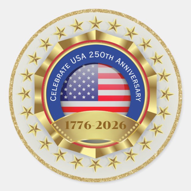 Pegatina Redonda 250th Anniversary USA Patriotic | 1776–2026 (Anverso)