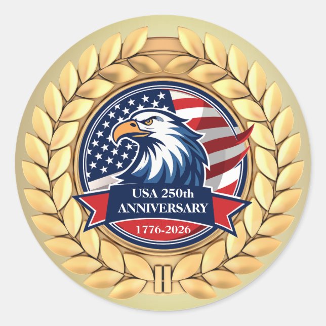 Pegatina Redonda 250th Anniversary USA Patriotic | 1776–2026 (Anverso)