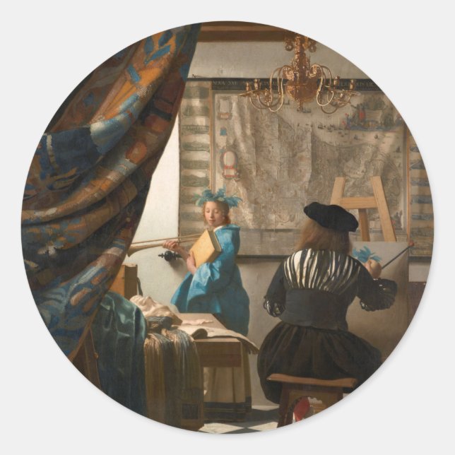 Pegatina Redonda 2535-Johannes Vermeer The Art of Painting (Anverso)