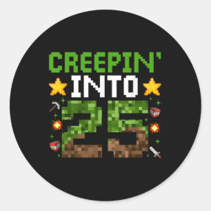 Pegatina Redonda 25.º Jugador de cumpleaños Pixel Creepin’ En 25 Vi
