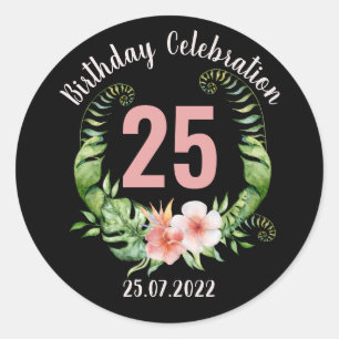Pegatina Redonda 25.º texto de la fiesta de cumpleaños
