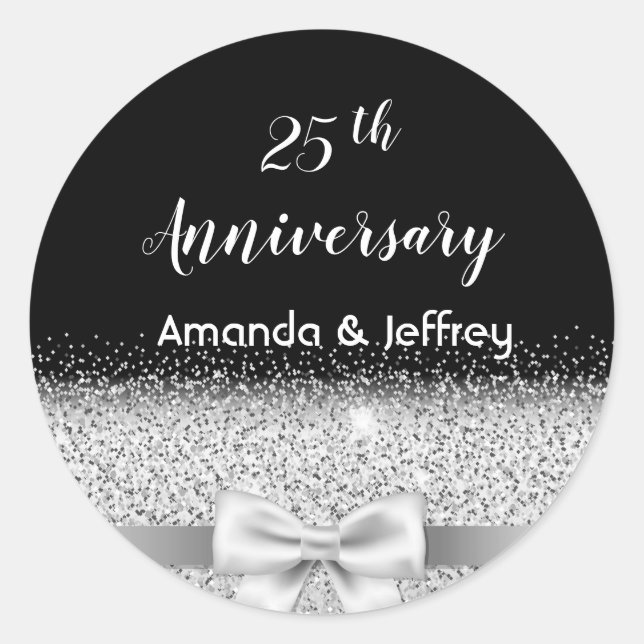 Pegatina Redonda 25° aniversario de boda de plata nombres de plata  (Anverso)