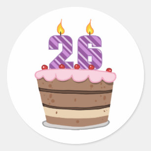 Pegatina Redonda 26 años en el pastel de cumpleaños