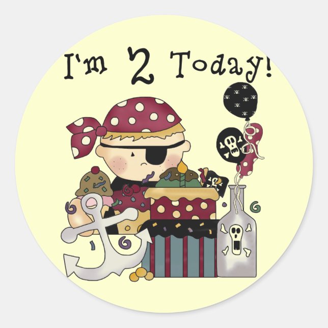 Pegatina Redonda 2.ª camiseta y regalo pirata de cumpleaños (Anverso)