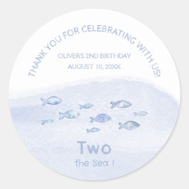 Pegatina Redonda 2.º cumpleaños pez azul marino lindo gracias