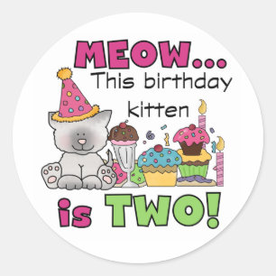 Pegatina Redonda 2.º gatito de cumpleaños camisetas y regalos