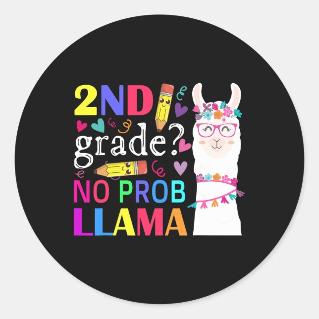 Pegatina Redonda 2.º primer día, sin profesora de llama (Anverso)