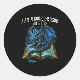 Pegatina Redonda #2 Cita De Folletos Soy Un Dragón De Libros No Un