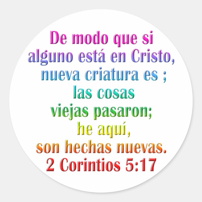 Pegatina Redonda 2 Corintios 5:17 Español (Anverso)