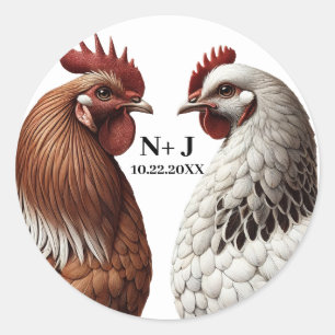 Pegatina Redonda 2 Country Chickens Farm Barnyard Boda