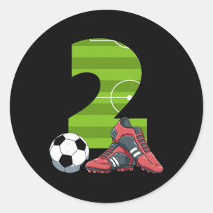 Pegatina Redonda 2 Cumpleaños Fútbol Primer Cumpleaños Fútbol Niños