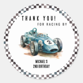 Pegatina Redonda 2 cumpleaños rápido Race Car