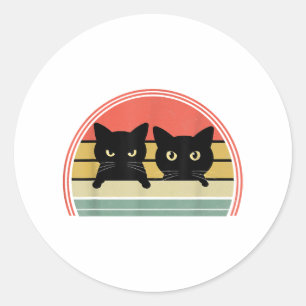 Pegatina Redonda 2 gatos negros buscando amor animal vintage