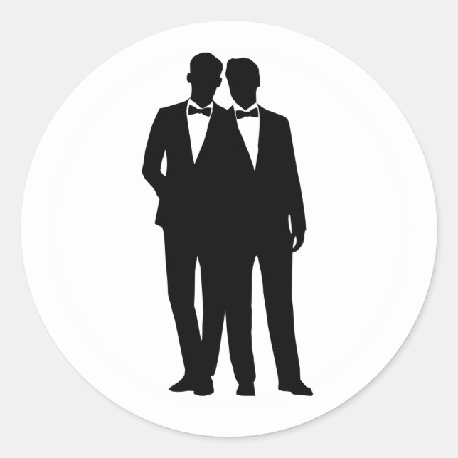 Pegatina Redonda 2 Grooms Silhouette Gay Couple Wedding Stickers (Anverso)