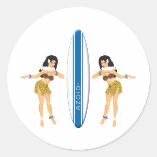 Pegatina Redonda 2 Hulas y Surf Board
