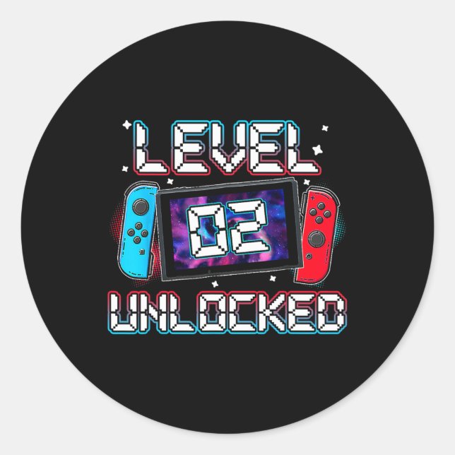 Pegatina Redonda 2 Jugadores desbloqueados 2º cumpleaños Regalo Vid (Anverso)