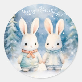 Pegatina Redonda 2 lapins de Noël