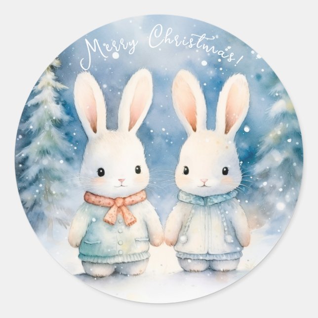 Pegatina Redonda 2 lapins de Noël (Anverso)