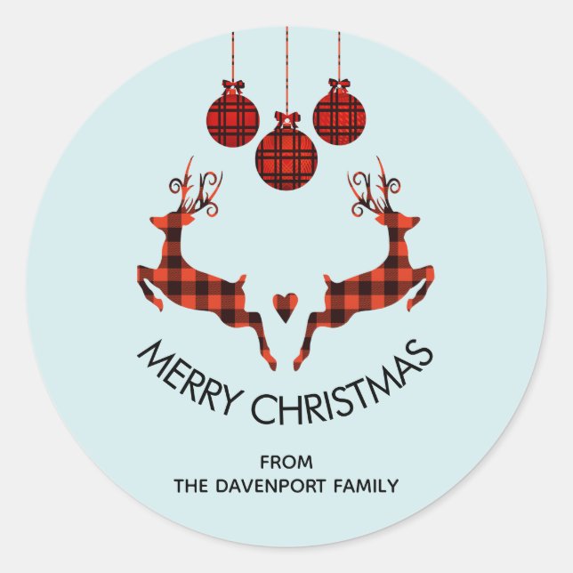 Pegatina Redonda 2 Navidades renos saltan a la caza rusa (Anverso)