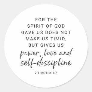 Pegatina Redonda 2 Timothy 1:7 Poder, amor y autodisciplina