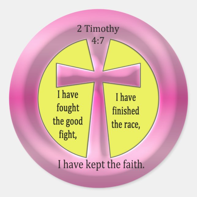 Pegatina Redonda 2 Timothy 4:7 Cross (Anverso)